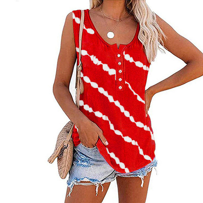 Damen ärmelloses Oberteil mit Knopfleiste und modernem Batik-Muster WW