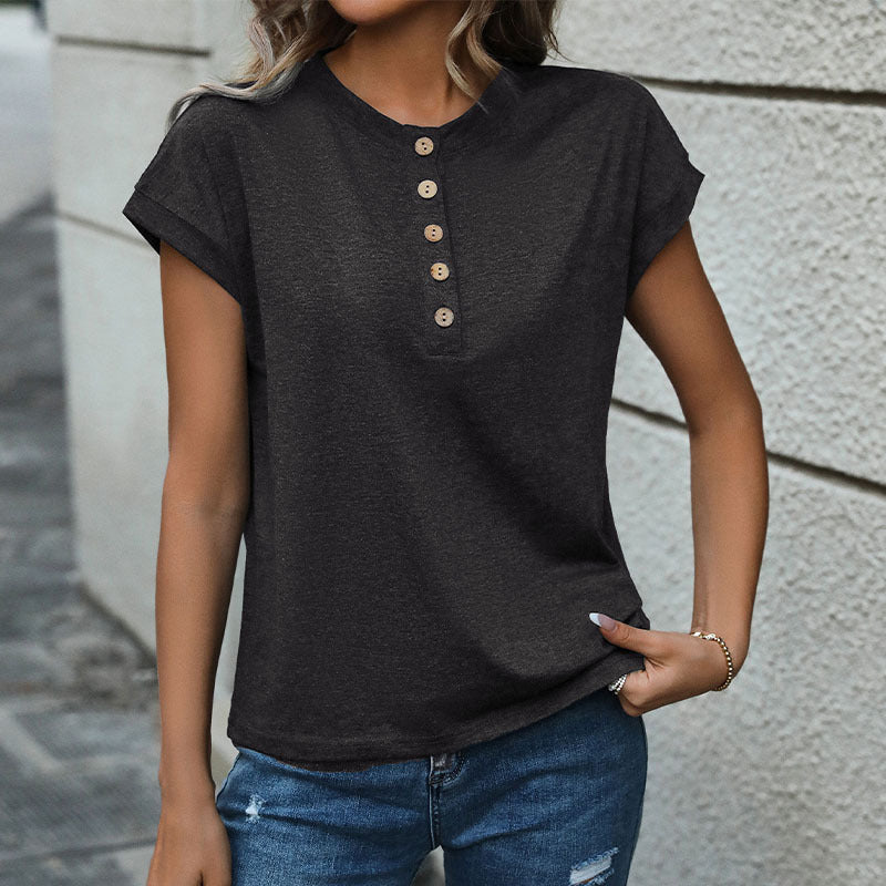 Damen Kurzarm-T-Shirt mit Knopfleiste WW