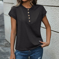 Damen Kurzarm-T-Shirt mit Knopfleiste WW