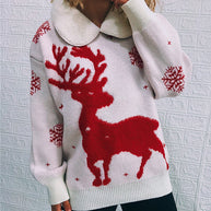 Damen Weihnachts-Pullover mit festlichem Rentier-Motiv und weichem Kragen WW