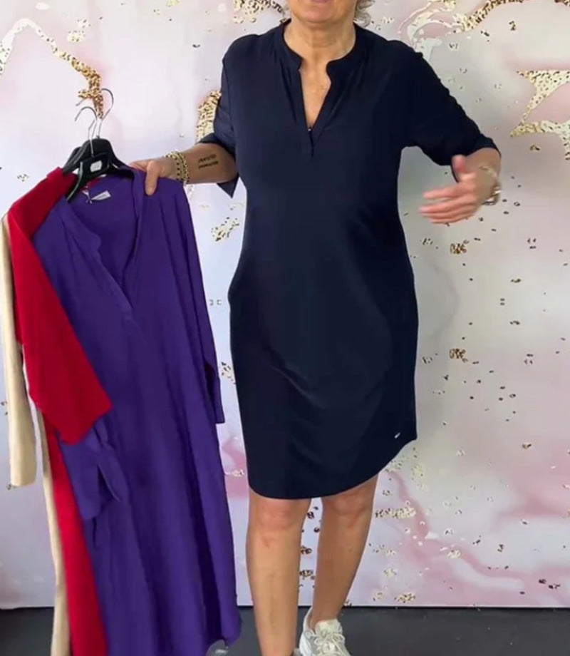 Damen Casual Tunika-Kleid mit Kurzarm und eleganter Knopfleiste WW
