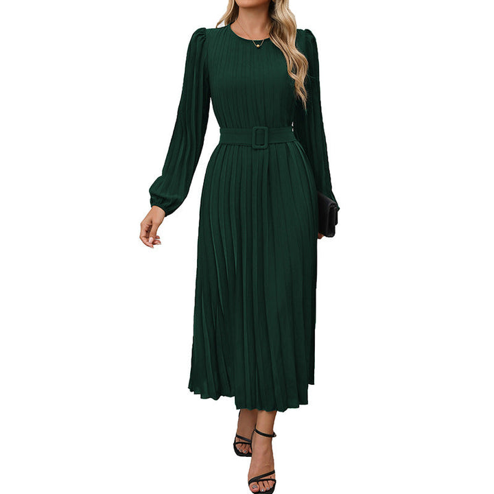 Damen Plisseekleid mit Taillengürtel und langen Ärmeln W&W Mode