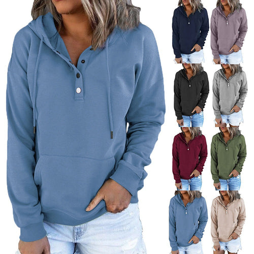 Damen Kapuzenpullover mit Knopfleiste und lässigem Schnitt W&W Mode