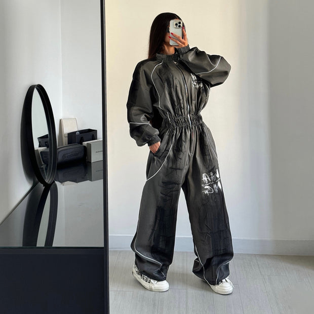 Damen Sportlicher Jumpsuit mit weiten Beinen und elastischem Bund WW