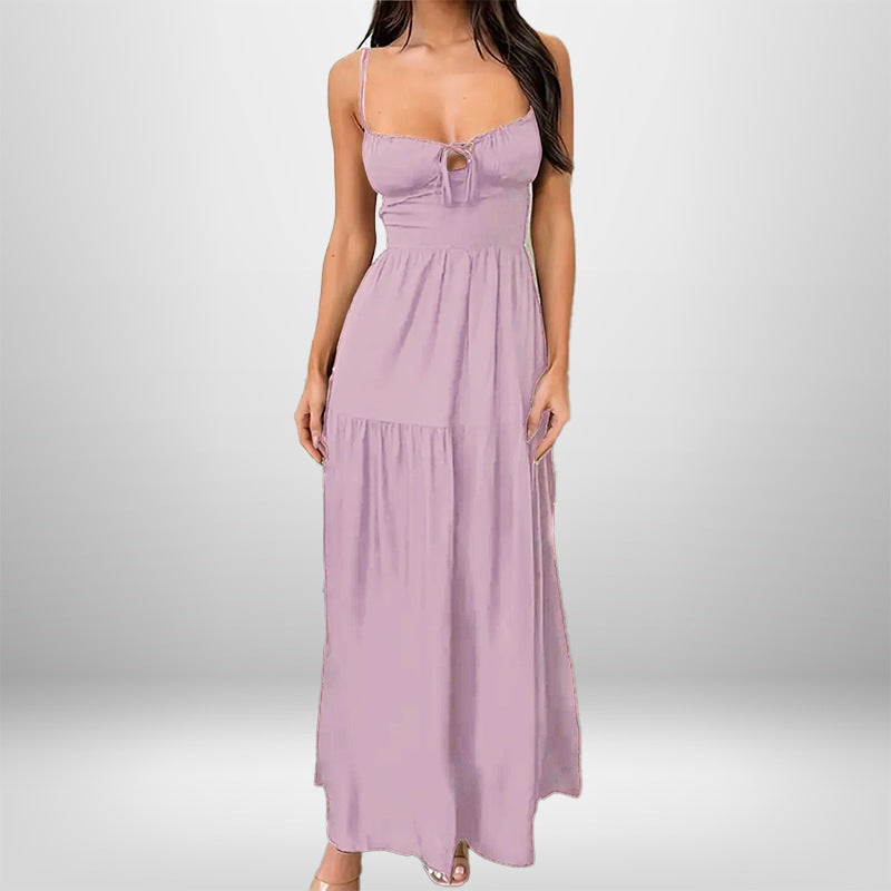 Damen Maxikleid mit verstellbaren Trägern und romantischem Schlüsseleffekt W&W Mode