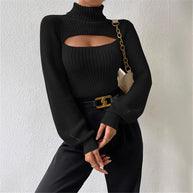 Damen Strickpullover mit Trendigem Cut-Out und Hohem Kragen WW