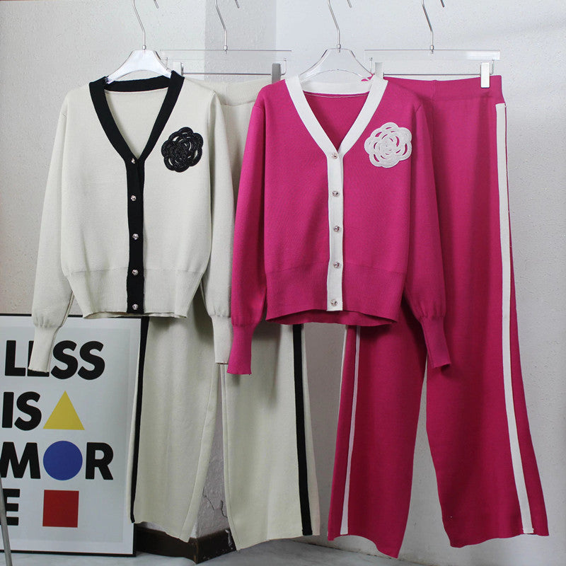 Damen Strick-Loungewear-Set mit eleganter Knopfleiste und modischen Details WW