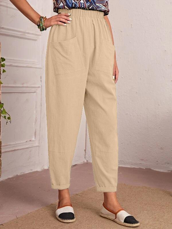 Damen Bequeme Chino-Hose mit elastischem Bund und praktischen Taschen WW