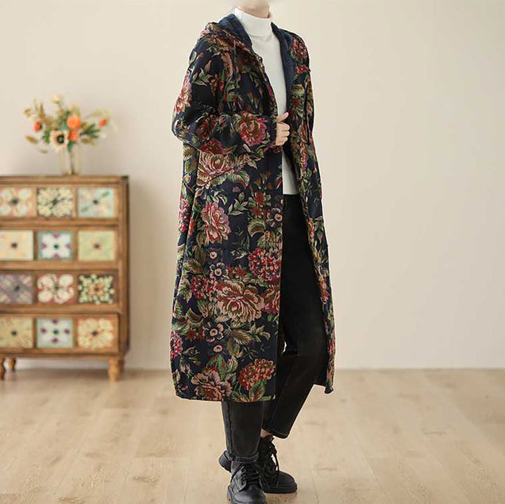 W&W Mode | Langer Mantel im Vintage-Stil mit Blumendruck