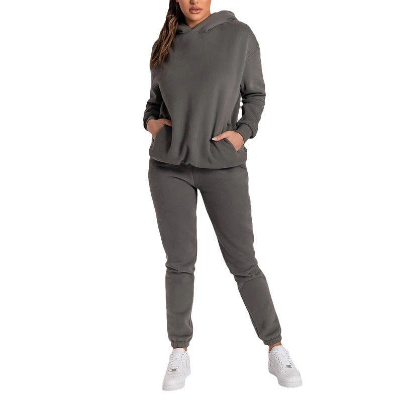 Damen Lässiger Hoodie-Trainingsanzug mit praktischen Taschen und elastischem Bund W&W Mode