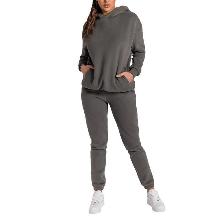 Damen Lässiger Hoodie-Trainingsanzug mit praktischen Taschen und elastischem Bund W&W Mode