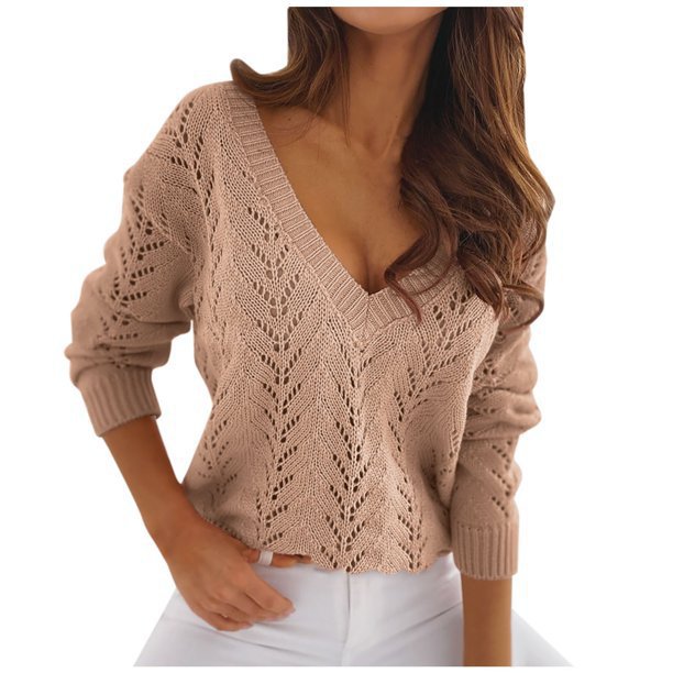 Damen Strickpullover mit V-Ausschnitt und filigranem Muster WW