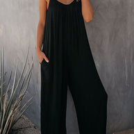 Damen lässiger Jumpsuit mit dekorativen Trägern und leichtem, fließendem Stoff WW