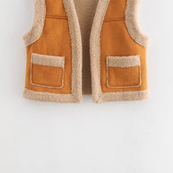 Damen Teddy-Weste mit praktischen Taschen und hohem Kragen WW