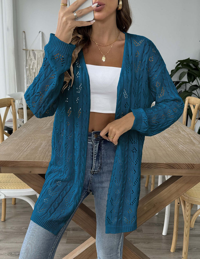 Damen Strick-Cardigan mit floralem Häkelmuster und lässigem Schnitt WW