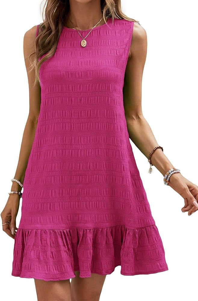 Damen Sommerliches Kleid mit Volantabschluss und strukturierter Oberfläche WW