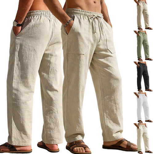 Herren nan weite Relaxhose aus Leinen-Mix mit Kordelbund und aufgesetzten Beintaschen W&W Mode