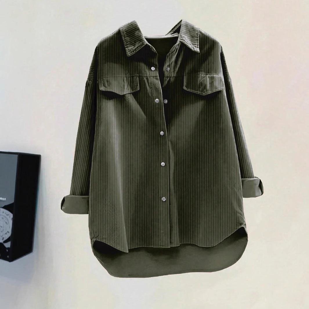 Damen Oversized Hemd aus Rippstoff mit Brusttaschen und schickem Kragen WW