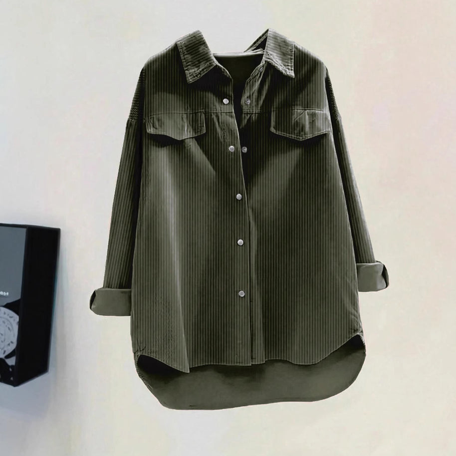 Damen Oversized Hemd aus Rippstoff mit Brusttaschen und schickem Kragen WW