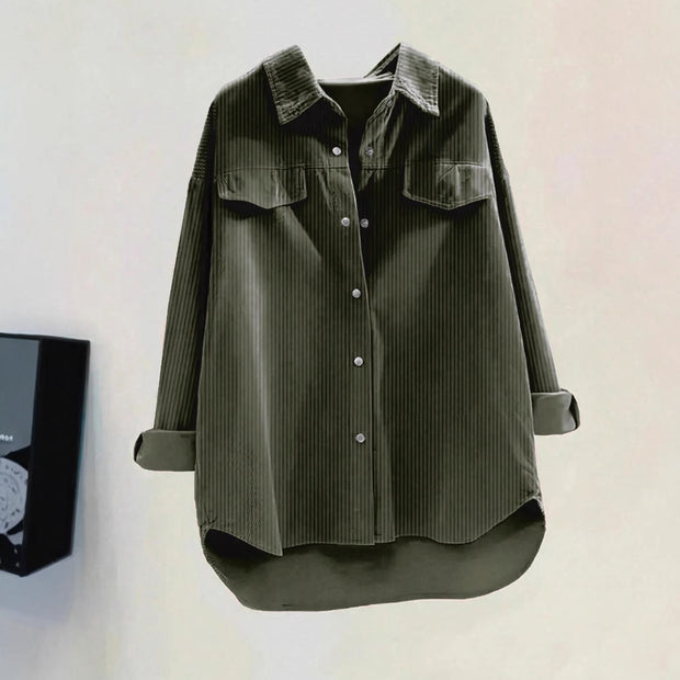 Damen Oversized Hemd aus Rippstoff mit Brusttaschen und schickem Kragen WW