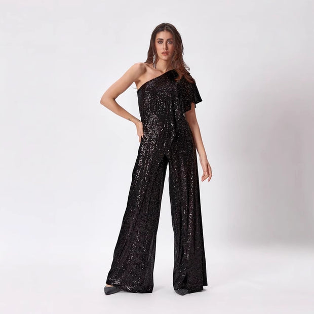 Damen Einseitiger Pailletten Jumpsuit mit weiter Hose WW