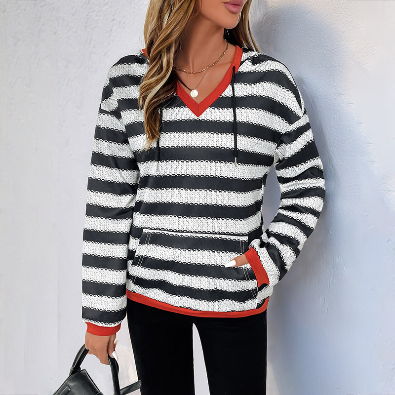 Damen Kapuzenpullover mit modernem Streifen-Muster und praktischem Kängurutasche W&W Mode