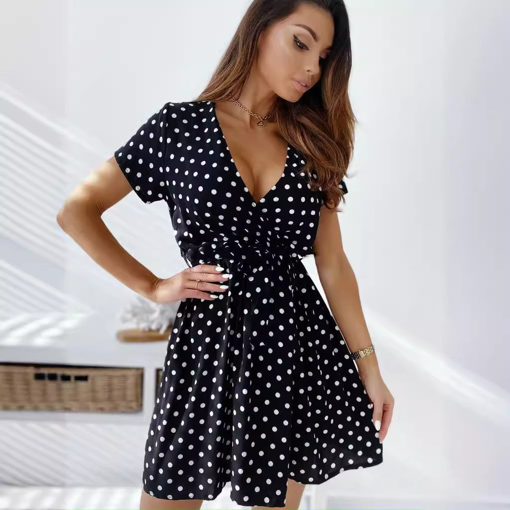 WW | Kurzarm V-Neck Gummizug Bindekleid