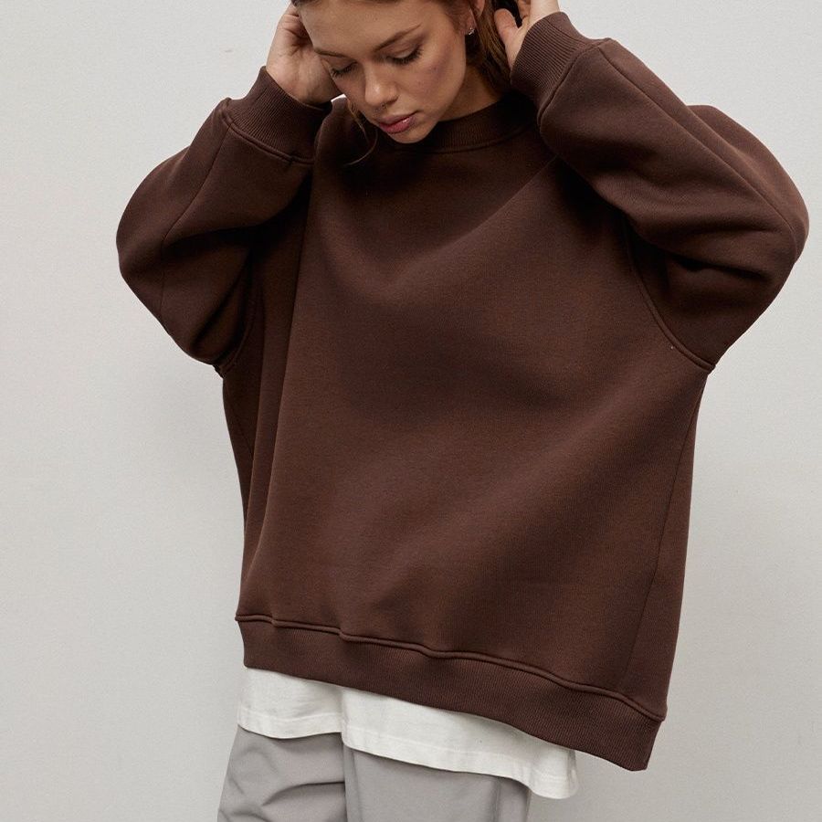 W&W Mode | Damen Lockere Rundhals-fleece-sweatshirt