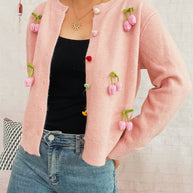 Damen Strickjacke mit fröhlichen Blumenapplikationen WW