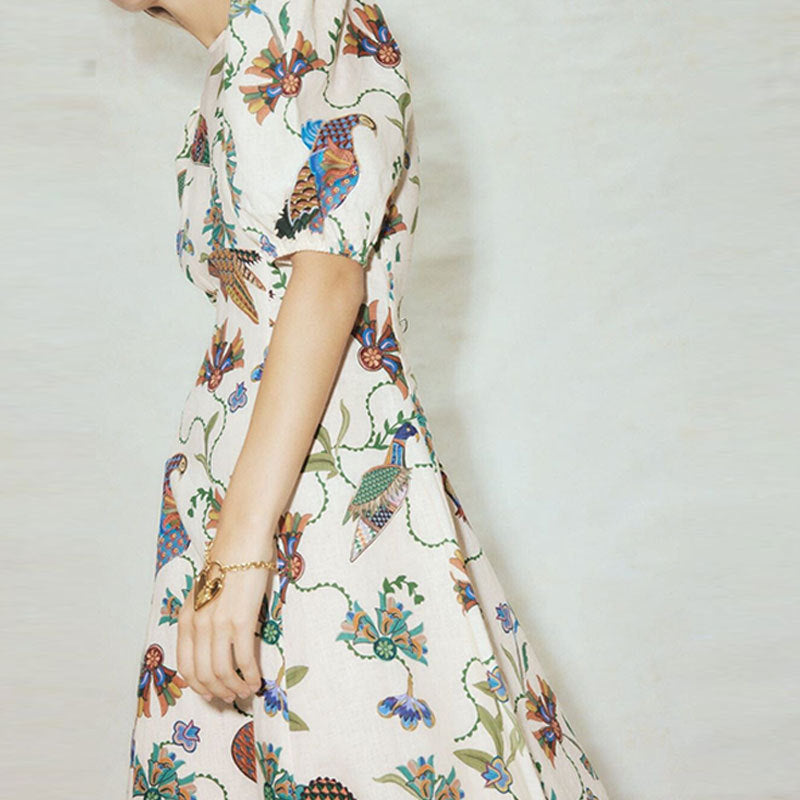 Damen Maxikleid mit kunstvollem Blumenmuster und voluminösen Ärmeln W&W Mode