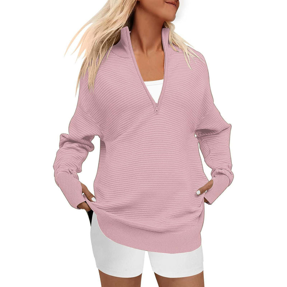 Damen Hochwertiger Reißverschluss Pullover mit strukturiertem Design WW