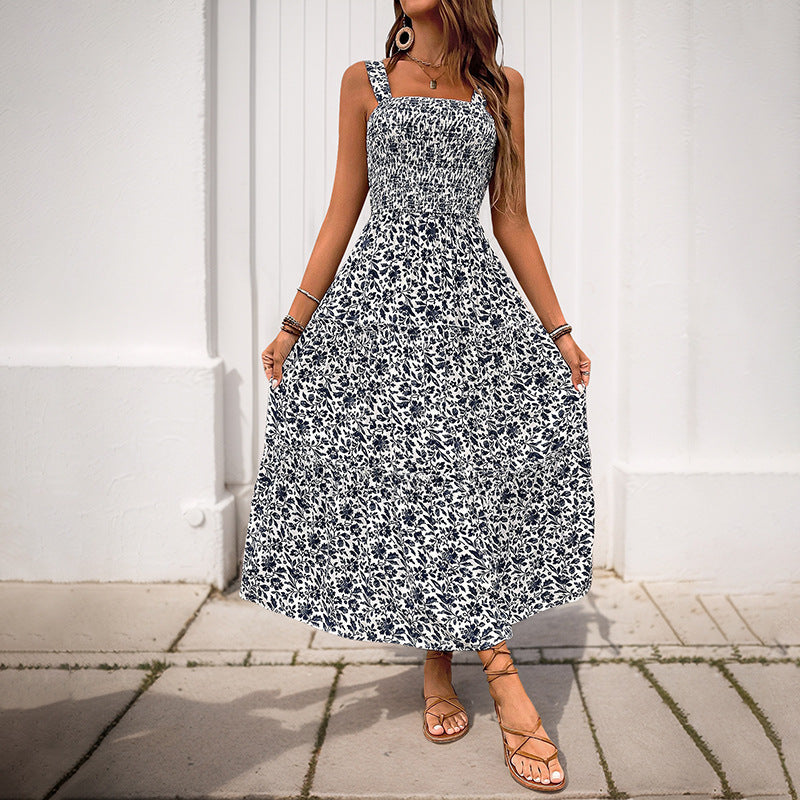 Damen Boho Maxikleid mit verstellbaren Trägern und floralem Design WW