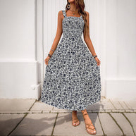 Damen Boho Maxikleid mit verstellbaren Trägern und floralem Design WW