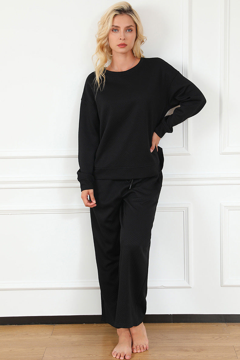 Damen gemütliches Lounge-Set mit strukturiertem Muster W&W Mode