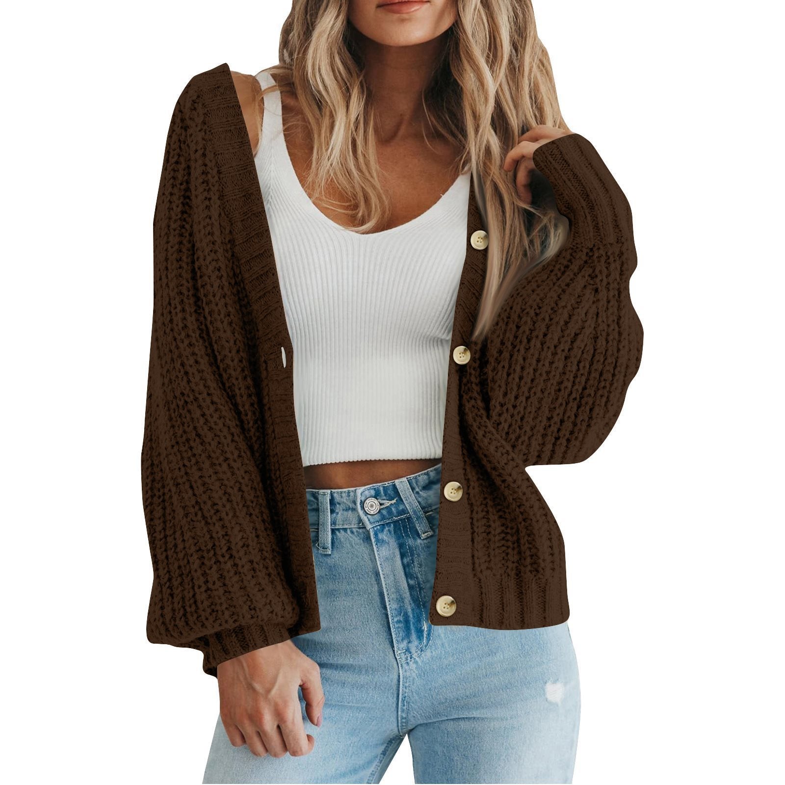 Damen Grobstrick-Cardigan mit Knopfdetails und weitem Schnitt WW