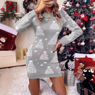Damen Strickkleid mit festlichem Tannenbaum-Muster WW