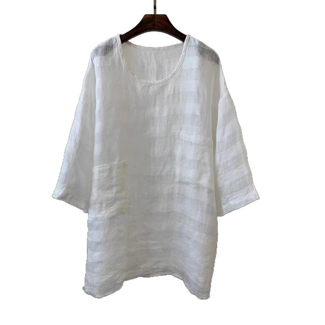 Damen Relaxed Fit Leinen Tunika mit aufgesetzten Taschen WW