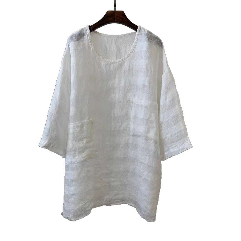 Damen Relaxed Fit Leinen Tunika mit aufgesetzten Taschen WW
