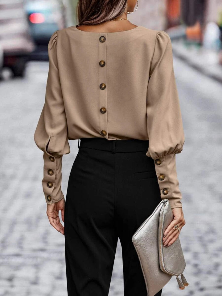 Damen Bluse mit eleganten Puffärmeln und fließendem Stoff W&W Mode