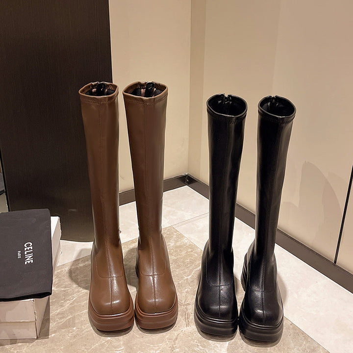 Damen modische Stretch-Stiefel mit dicker Plateausohle W&W Mode