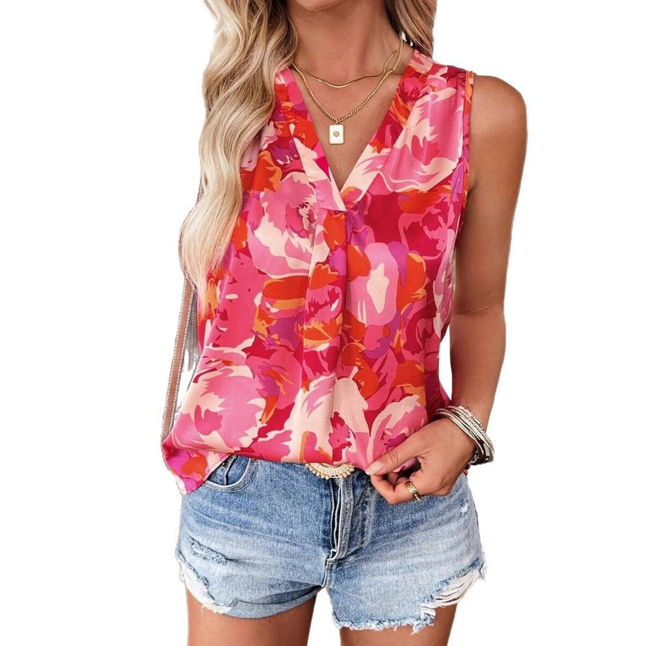Damen ärmelloses Blusenshirt mit femininem floralem Druck WW