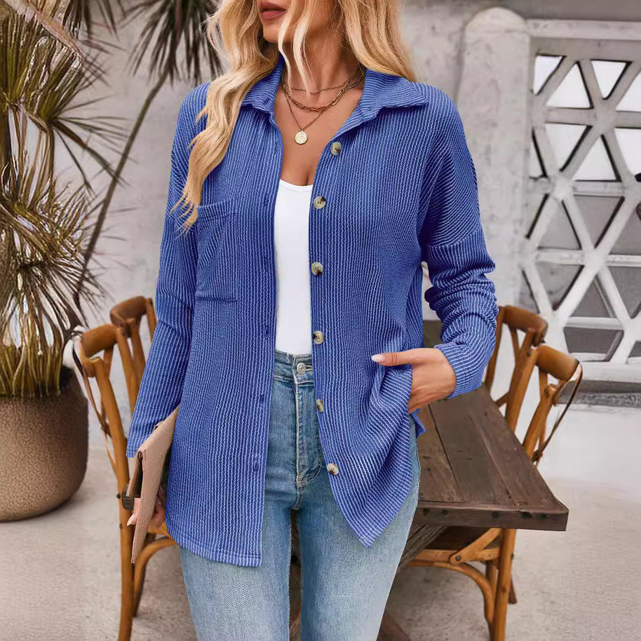 Damen lässige Strickjacke mit Knopfleiste WW