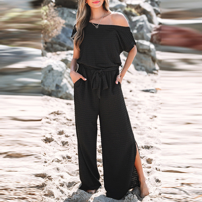 Damen lässiger Jumpsuit mit weitem Schnitt und elastischem Bund WW