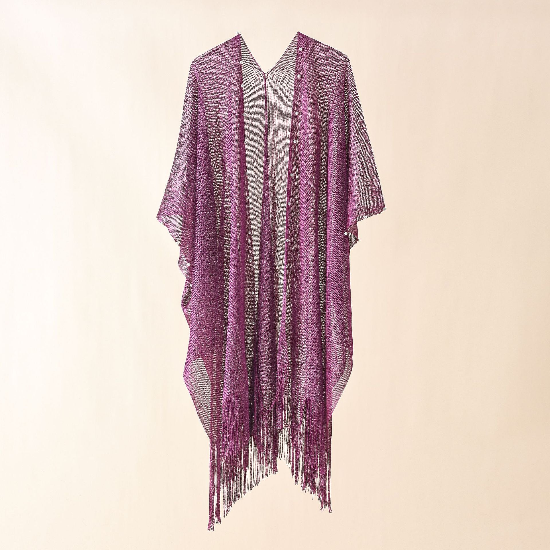 Damen transparenter Kaftan mit fransigen Kanten und elegantem Design WW