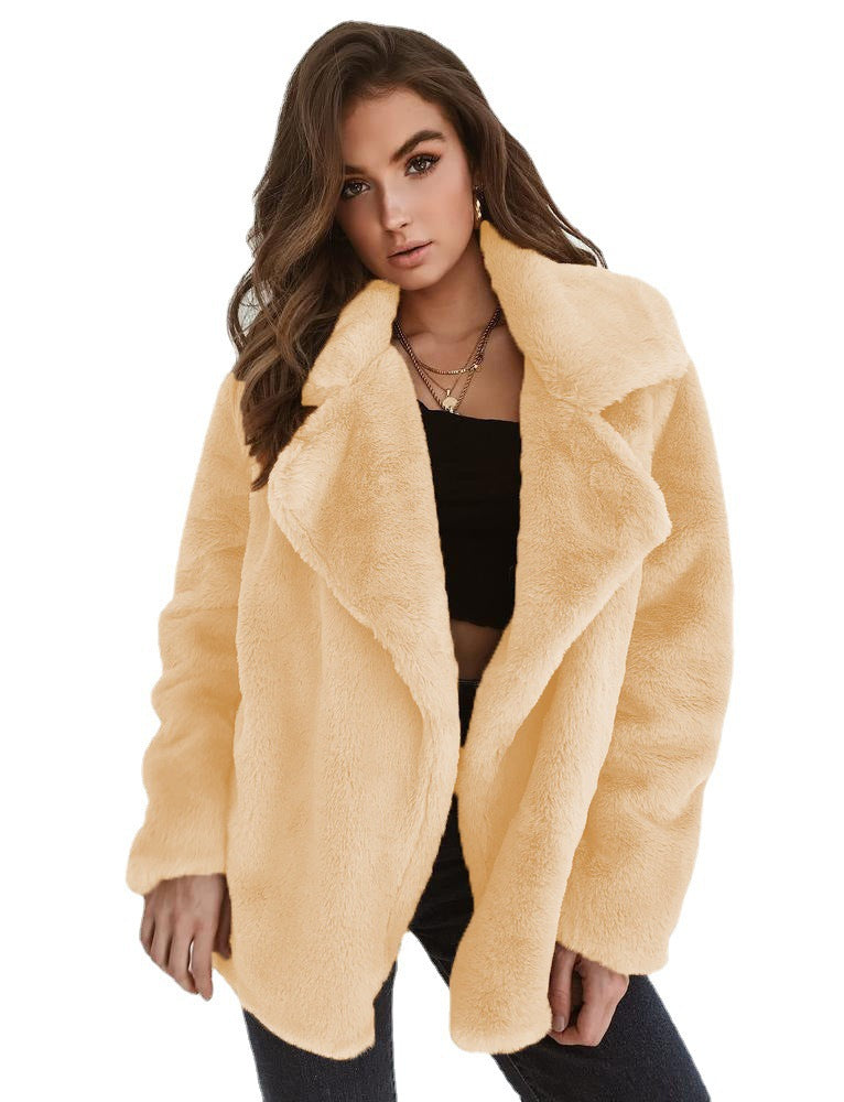 Damen elegante Fake-Fur Jacke mit weichem Kragen und lässigem Schnitt W&W Mode