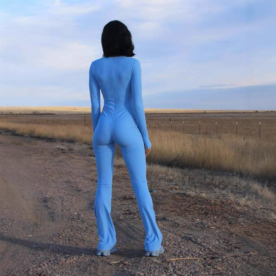 Damen sportlicher Bodysuit mit langem Arm und ausgestelltem Bein WW