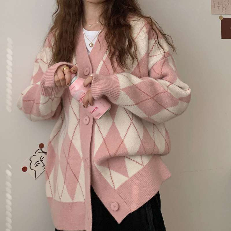 Damen Strickjacke mit Rauten-Design und knöpfen WW