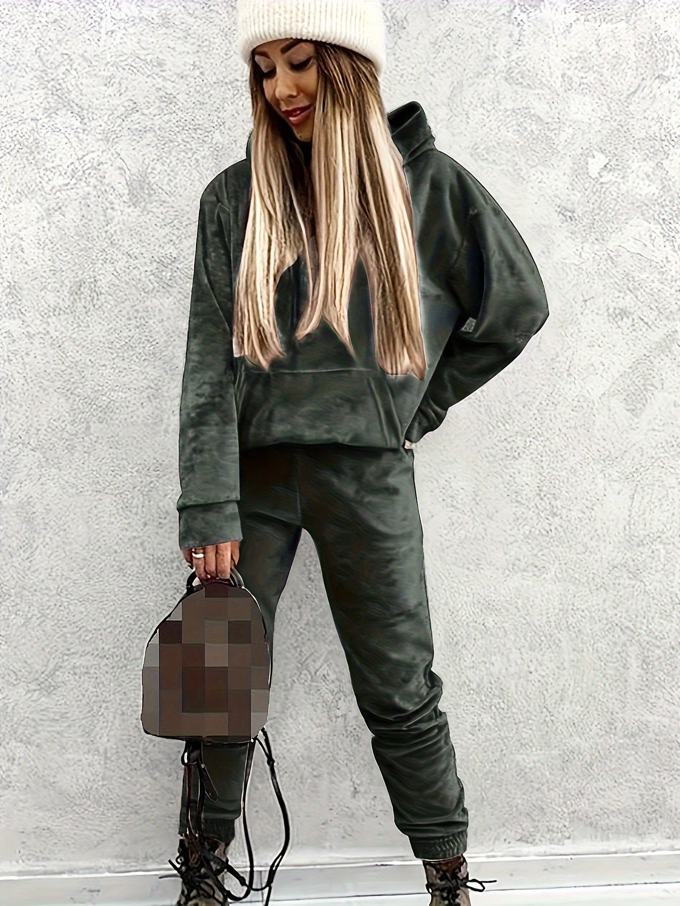 Damen Sportlicher Lounge-Set mit Kapuzenpullover und Hosen WW