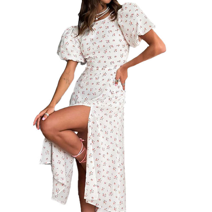 Damen Maxikleid mit verspielt leichtem Puffärmel und elegantem Schlitz W&W Mode