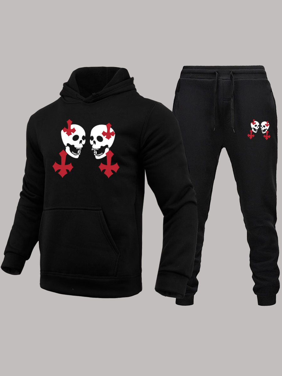 Damen Sportliches Hoodie- und Jogginghose-Set mit kreativem Totenkopfdesign WW